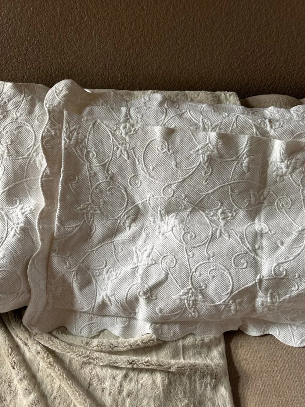 Cotton Portugal Matelasse Coverlet & Shams White Floral Bedspread Queen 88x96
